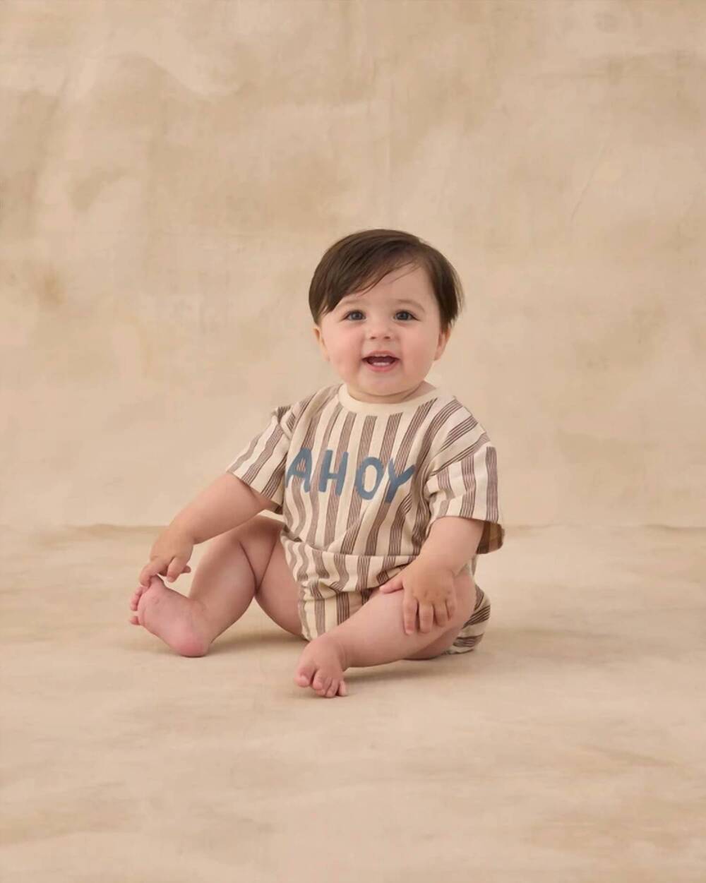 NEW RYLEE + CRU relaxed bubble romper in brown/ahoy